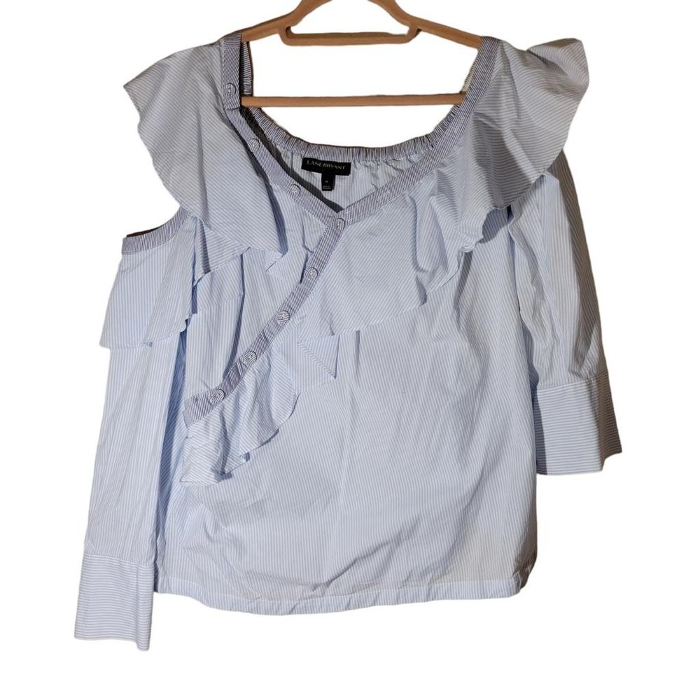 Lane Bryant Blue White Stripe Cold Shoulder Blouse Women Size 14